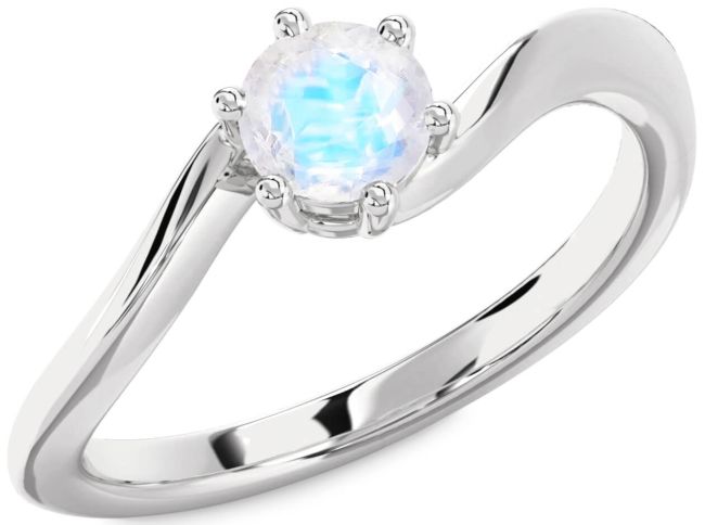 Moonstone Silver Round Solitaire Engagement Ring