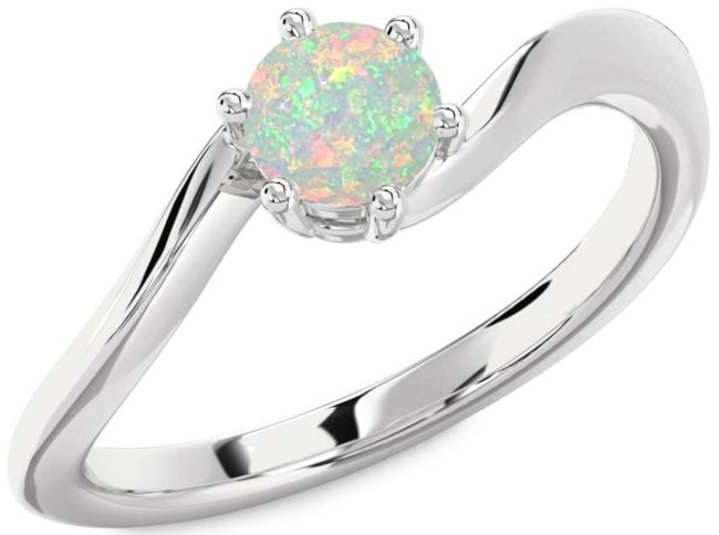 Opal Silver Round Solitaire Engagement Ring