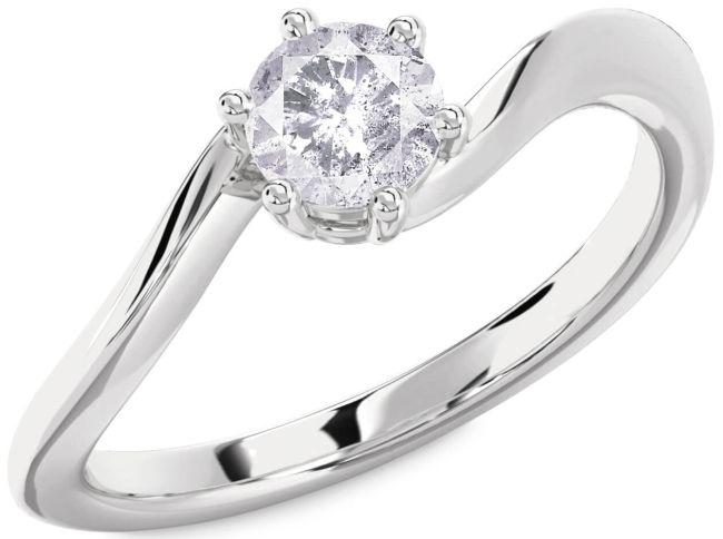 Salt & Pepper Diamond Silver Round Solitaire Engagement Ring