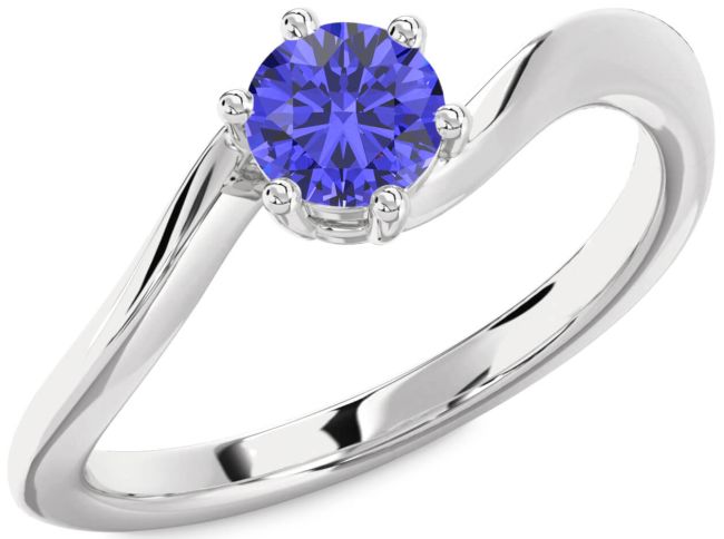 Tanzanite Silver Round Solitaire Engagement Ring