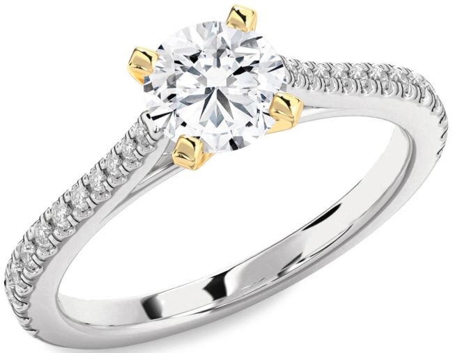 Diamond Platinum & Yellow Gold Round Solitaire Pave Engagement Ring