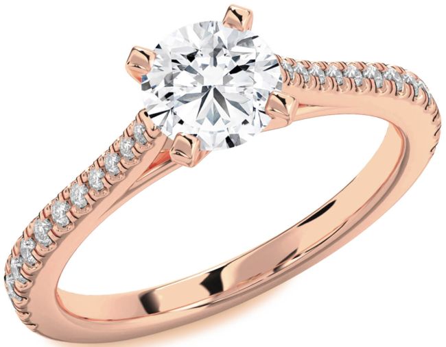 Diamond Rose Gold Round Solitaire Pave Engagement Ring