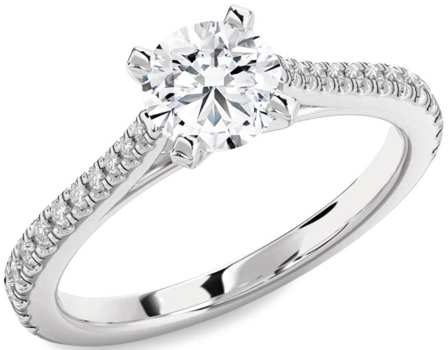 Diamond Platinum Round Solitaire Pave Engagement Ring