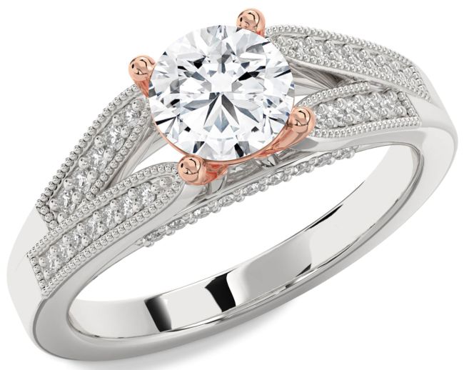 Diamond Rose Gold Silver Round Vintage Engagement Ring