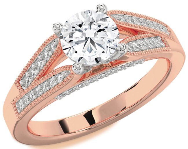 Diamond White Rose Gold Round Vintage Engagement Ring