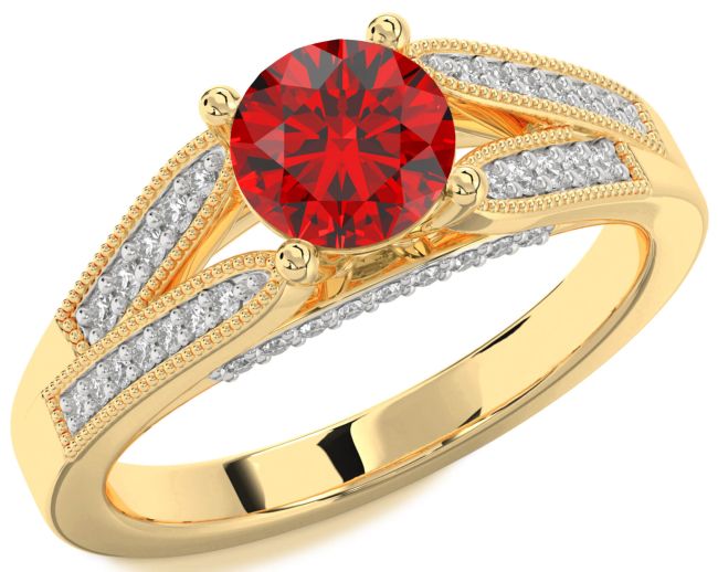 Diamond Ruby Gold Silver Round Vintage Engagement Ring
