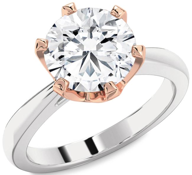 Diamond Silver & 10K Rose Gold Round Solitaire Engagement Ring
