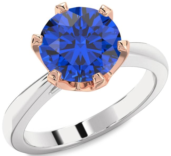 Blue Sapphire White Rose Gold Round Solitaire Engagement Ring