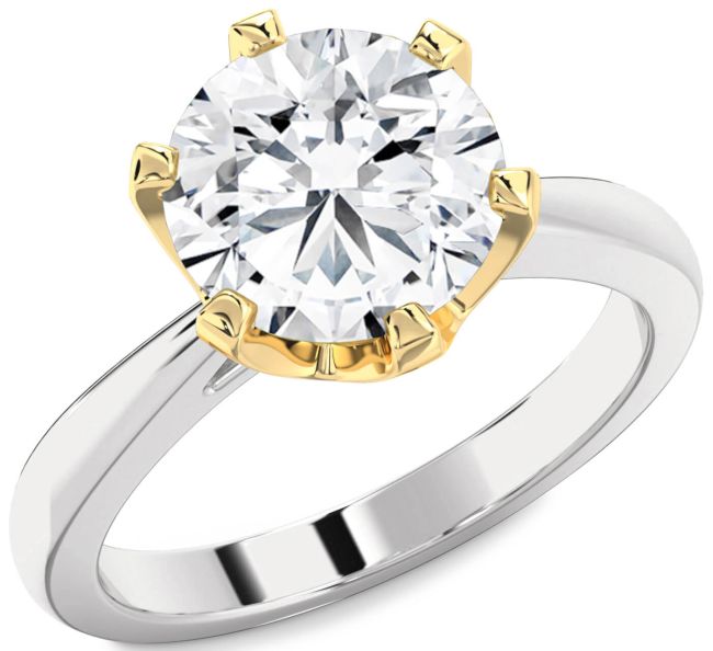 Diamond Gold Silver Round Solitaire Engagement Ring