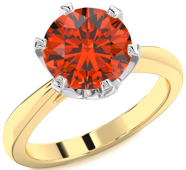 Fire Opal Gold Silver Round Solitaire Engagement Ring