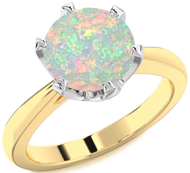 Opal Gold Silver Round Solitaire Engagement Ring