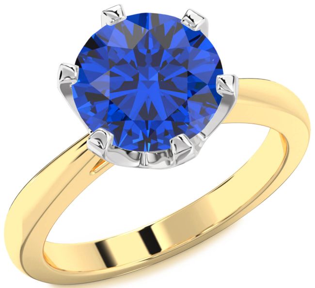 Blue Sapphire Platinum & Yellow Gold Round Solitaire Engagement Ring