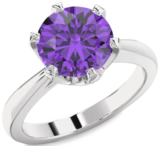 Amethyst Silver Round Solitaire Engagement Ring