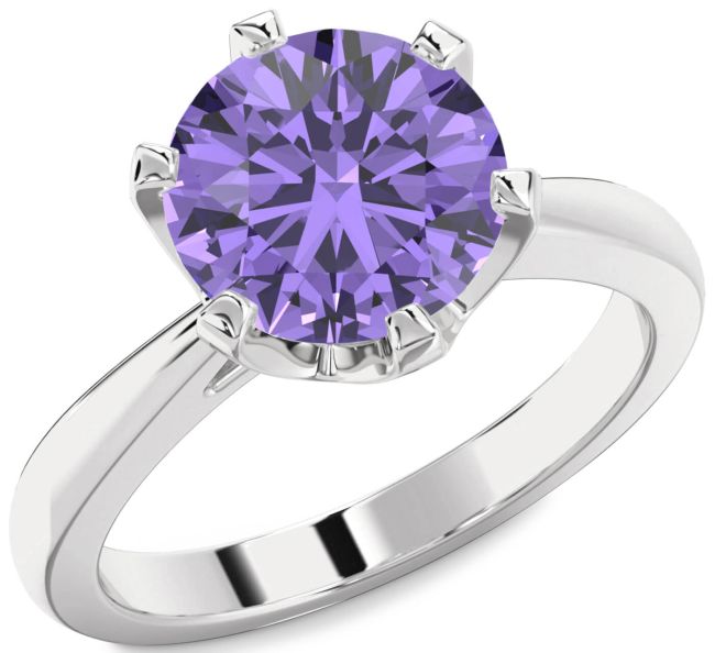 Alexandrite Silver Round Solitaire Engagement Ring