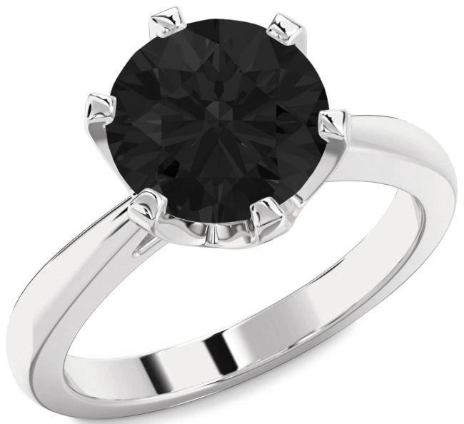 Black Diamond Silver Round Solitaire Engagement Ring