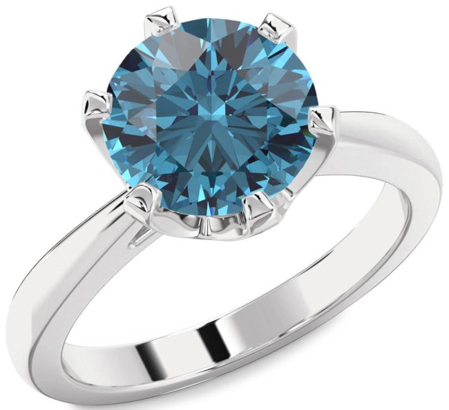 Blue Diamond Silver Round Solitaire Engagement Ring