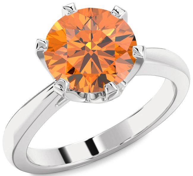 Citrine Silver Round Solitaire Engagement Ring