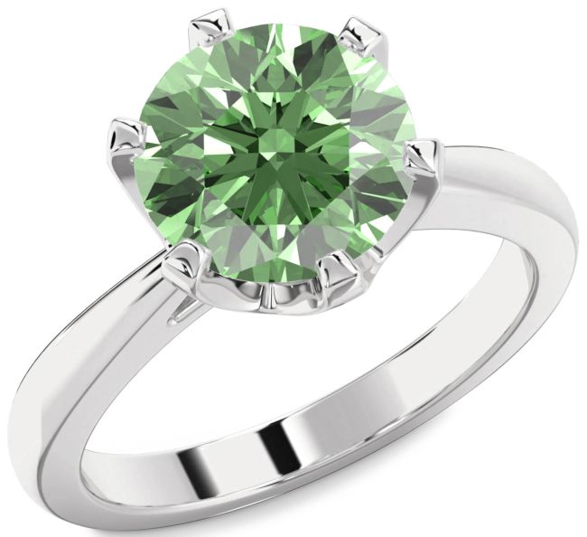 Green Diamond Silver Round Solitaire Engagement Ring