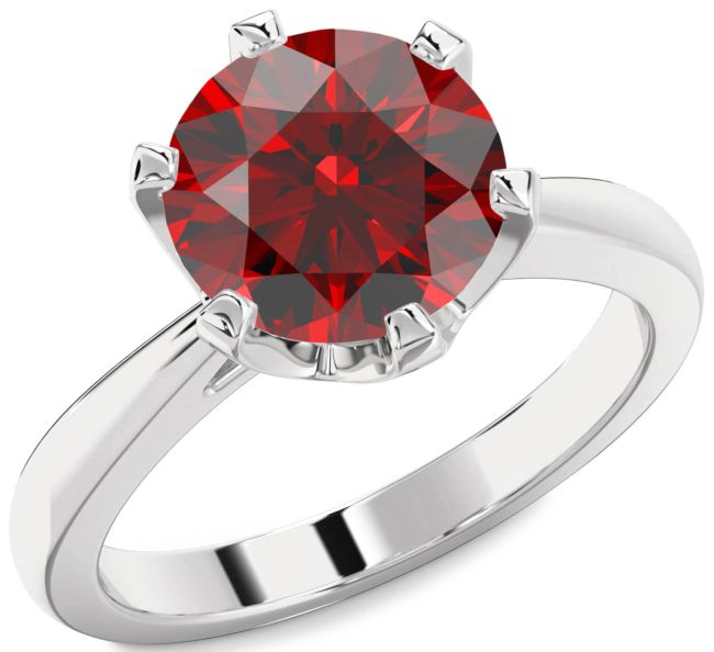 Garnet Silver Round Solitaire Engagement Ring