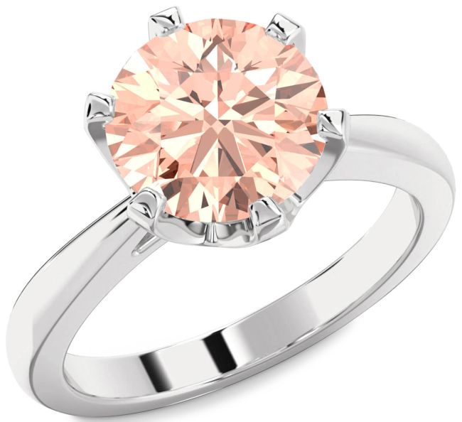 Morganite Silver Round Solitaire Engagement Ring
