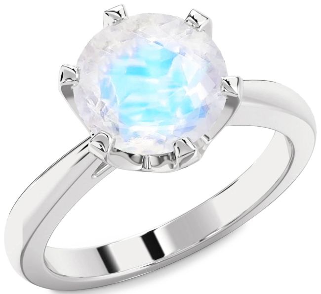 Moonstone Silver Round Solitaire Engagement Ring