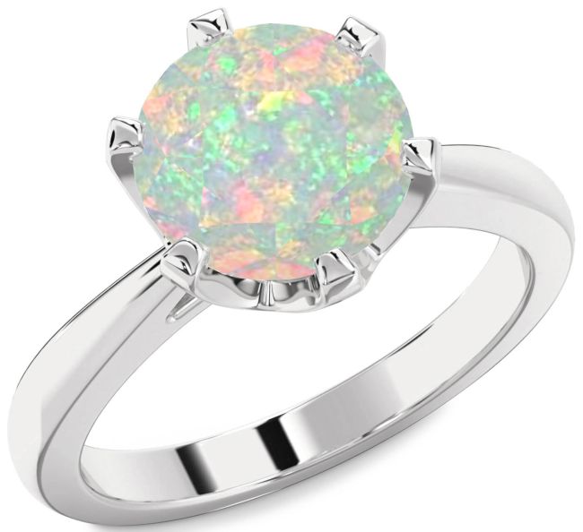 Opal Silver Round Solitaire Engagement Ring