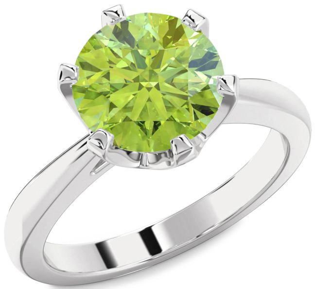 Peridot Silver Round Solitaire Engagement Ring