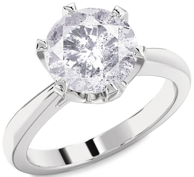 Salt & Pepper Diamond Silver Round Solitaire Engagement Ring