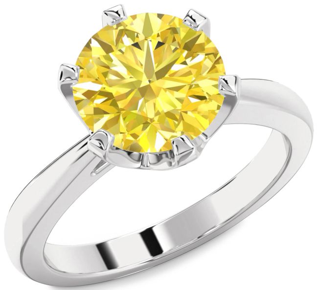 Yellow Diamond Silver Round Solitaire Engagement Ring