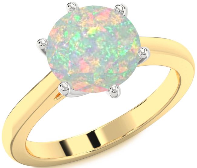 Opal Gold Silver Round Solitaire Engagement Ring