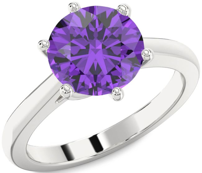 Amethyst Silver Round Solitaire Engagement Ring