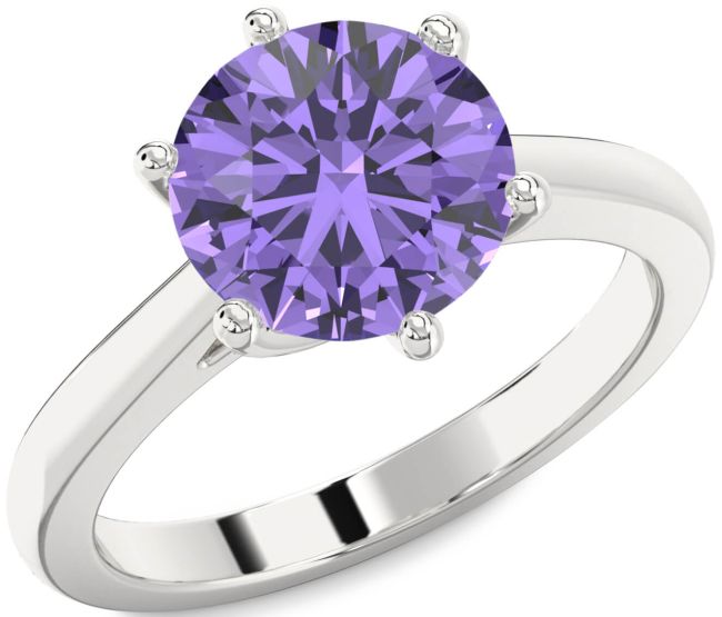 Alexandrite Silver Round Solitaire Engagement Ring