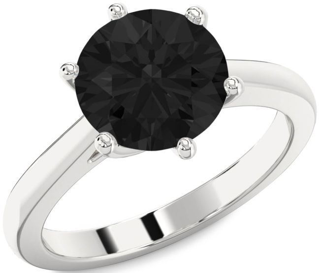 Black Diamond Silver Round Solitaire Engagement Ring