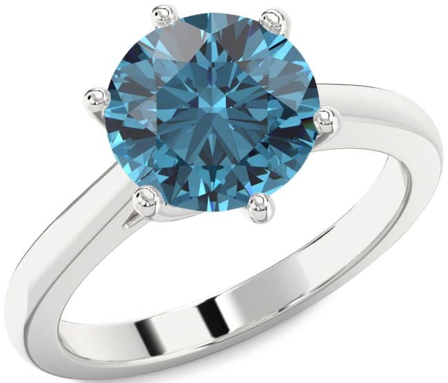 Blue Diamond Silver Round Solitaire Engagement Ring
