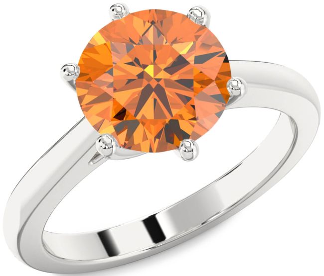 Citrine Silver Round Solitaire Engagement Ring