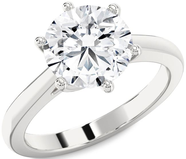 Diamond Silver Round Solitaire Engagement Ring