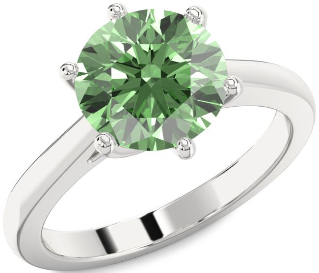 Green Diamond Silver Round Solitaire Engagement Ring