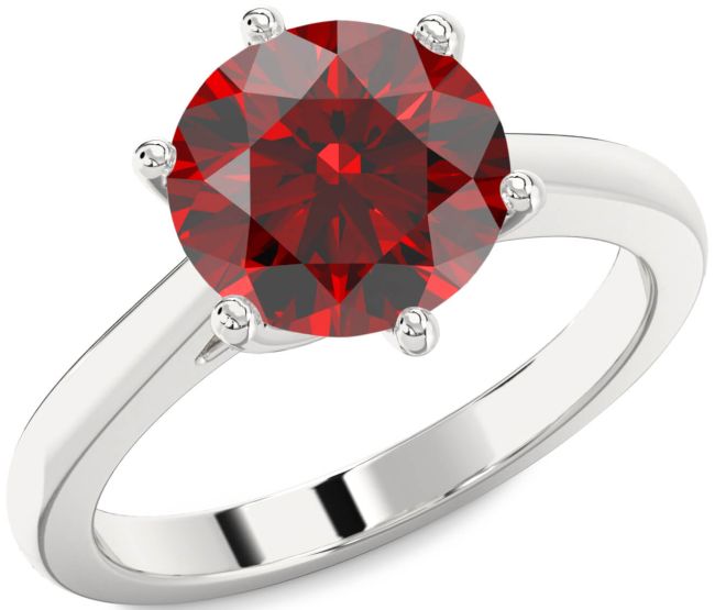 Garnet Silver Round Solitaire Engagement Ring