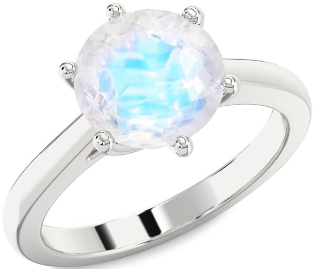 Moonstone Silver Round Solitaire Engagement Ring