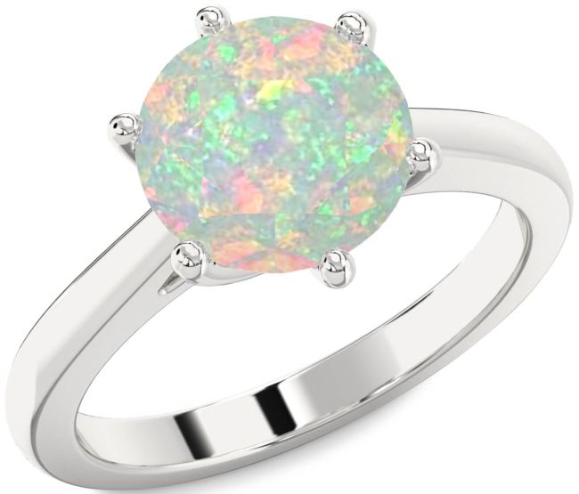 Opal Silver Round Solitaire Engagement Ring