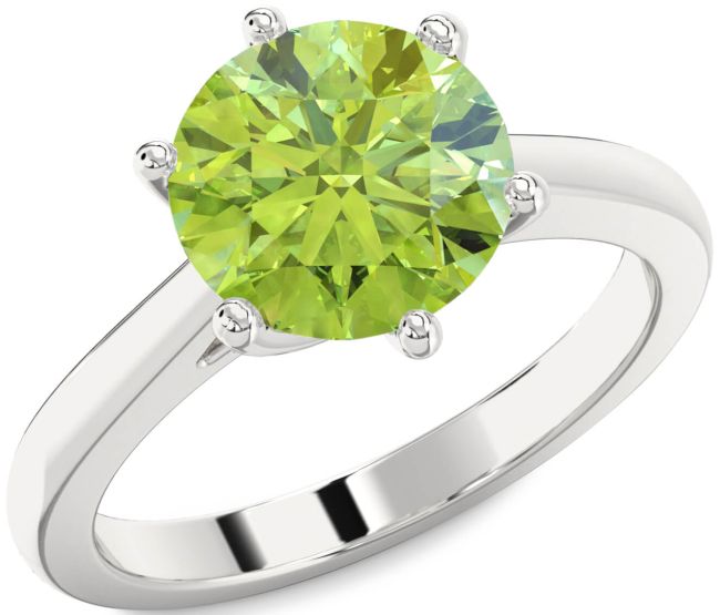 Peridot Silver Round Solitaire Engagement Ring