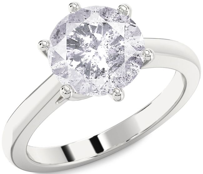 Salt & Pepper Diamond Silver Round Solitaire Engagement Ring