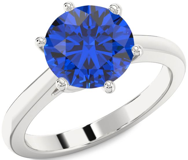 Blue Sapphire White Gold Round Solitaire Engagement Ring