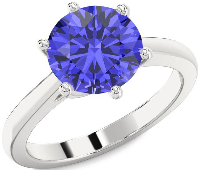 Tanzanite Silver Round Solitaire Engagement Ring