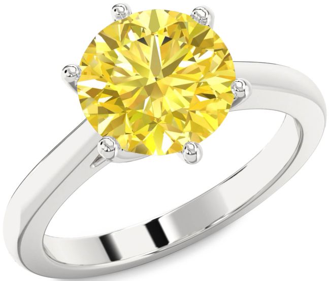 Yellow Diamond Silver Round Solitaire Engagement Ring