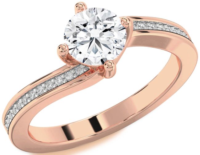 Diamond Rose Gold Silver Round Solitaire Pave Engagement Ring