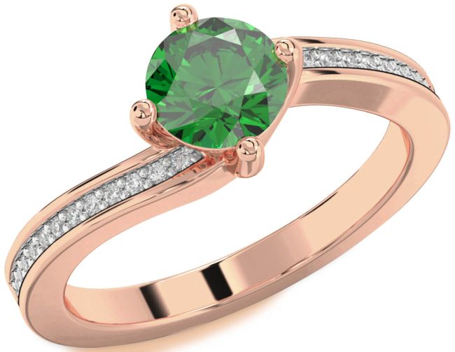 Diamond Emerald Rose Gold Silver Round Solitaire Pave Engagement Ring