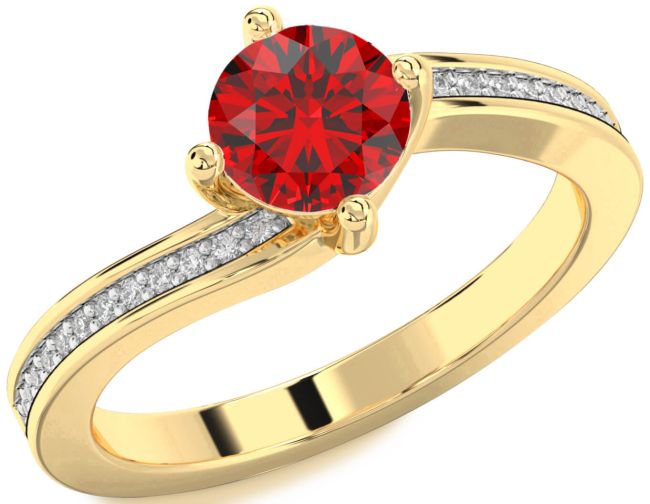 Diamond Ruby Gold Round Solitaire Pave Engagement Ring