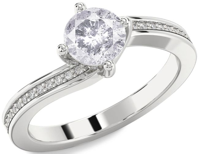 Salt & Pepper Diamond Silver Round Solitaire Pave Engagement Ring
