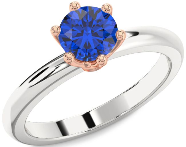 Blue Sapphire Platinum & Rose Gold Round Solitaire Engagement Ring